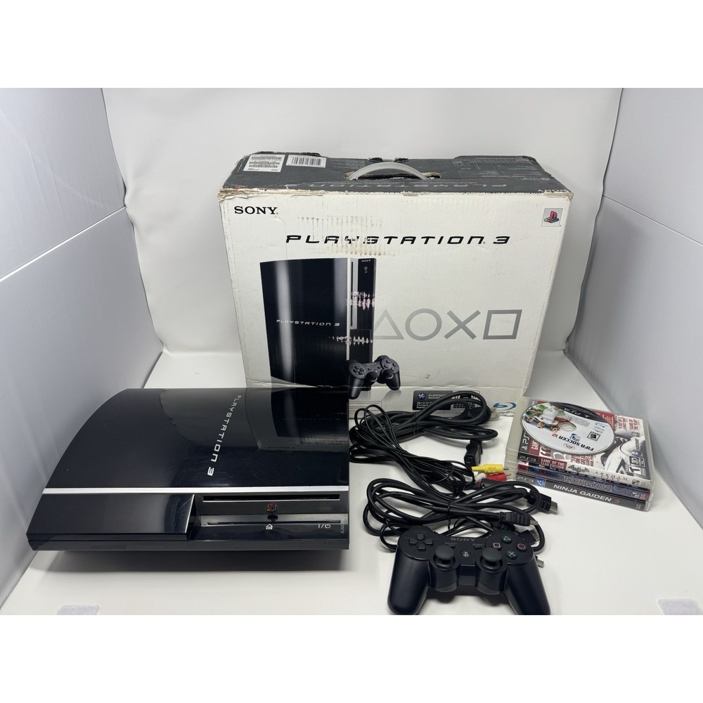 Sony PlayStation 3 PS3 80GB Fat Console CECHK01 Black W/3 Games Box Tested Work